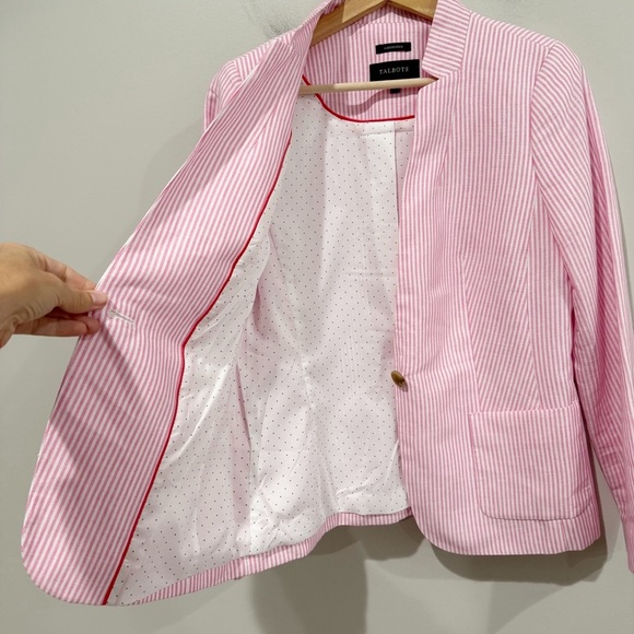 TALBOTS Aberdeen Stripe Lightweight Blazer Linen Cotton Coastal Preppy Size 6 - Picture 9 of 13